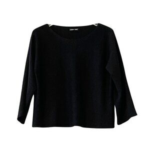 Eileen Fisher 100% Merino Wool Cold Shoulder Arm Slit Boxy Top in Black Sz. XS